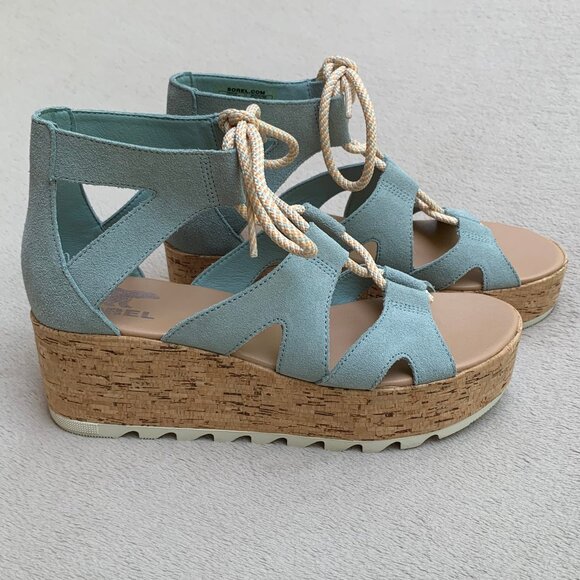 Sorel Cameron Suede Lace-Up Flatform Wedge Sandals Sz8 - Picture 6 of 16